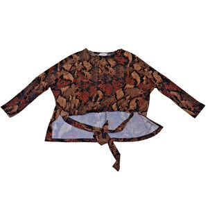 Joseph Ribkoff Women 12‎ Blouse Long Sleeve Tie Waist Snake Print Black Brown